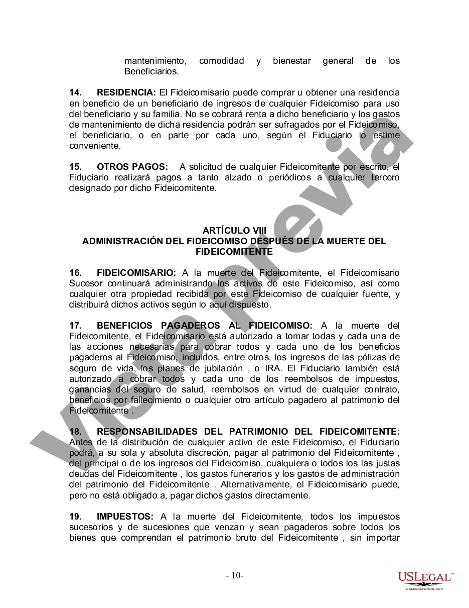 Preview Fideicomiso en vida para esposo y esposa sin hijos