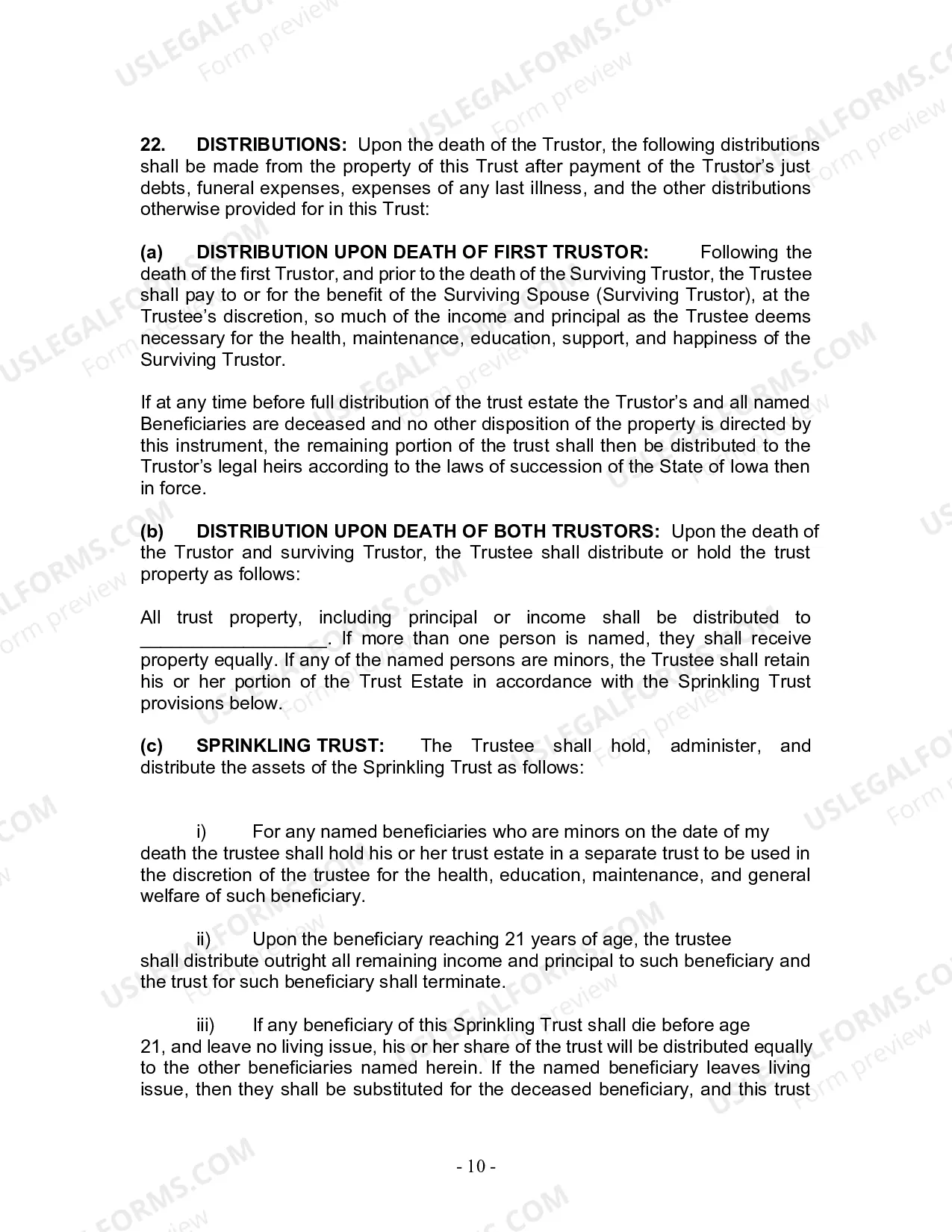 Preview Revocable Living Trust for Husband and Wife with No Children