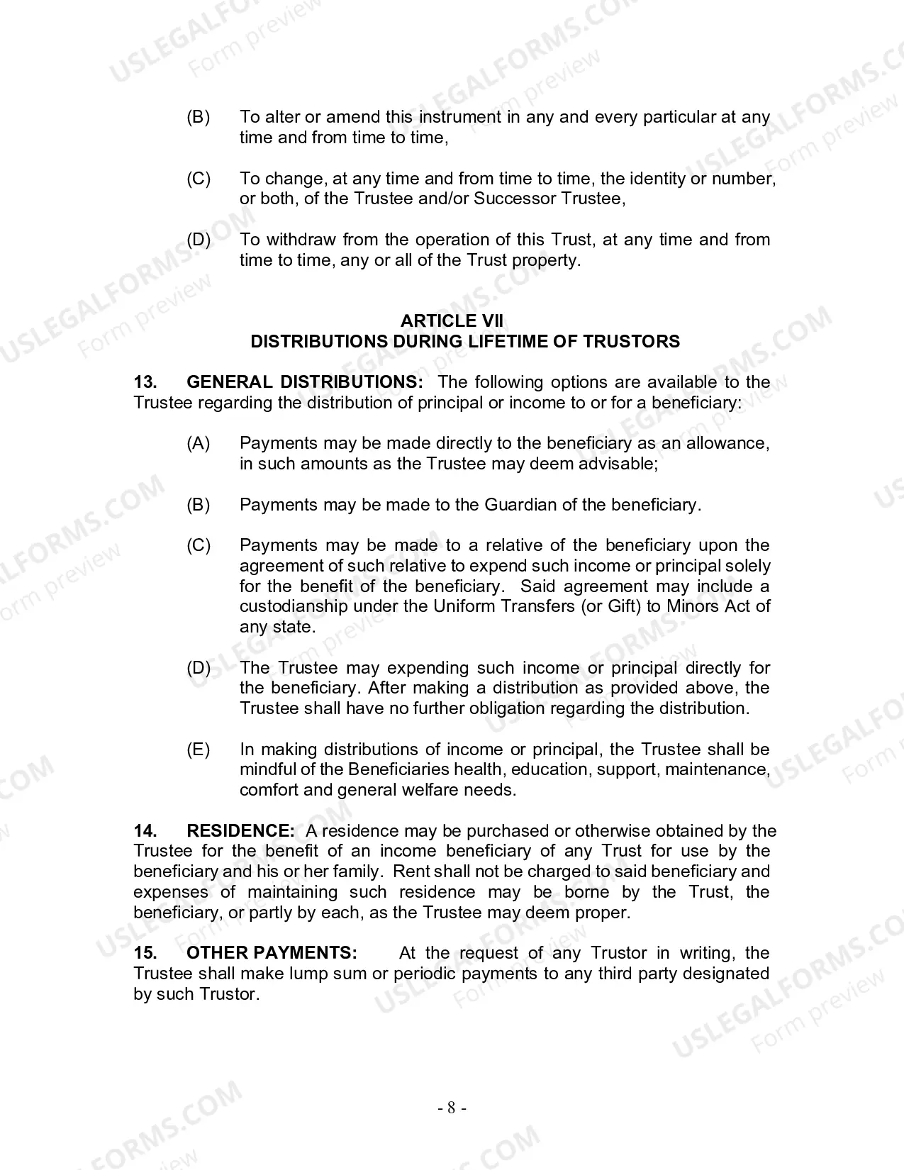 Preview Revocable Living Trust for Husband and Wife with No Children