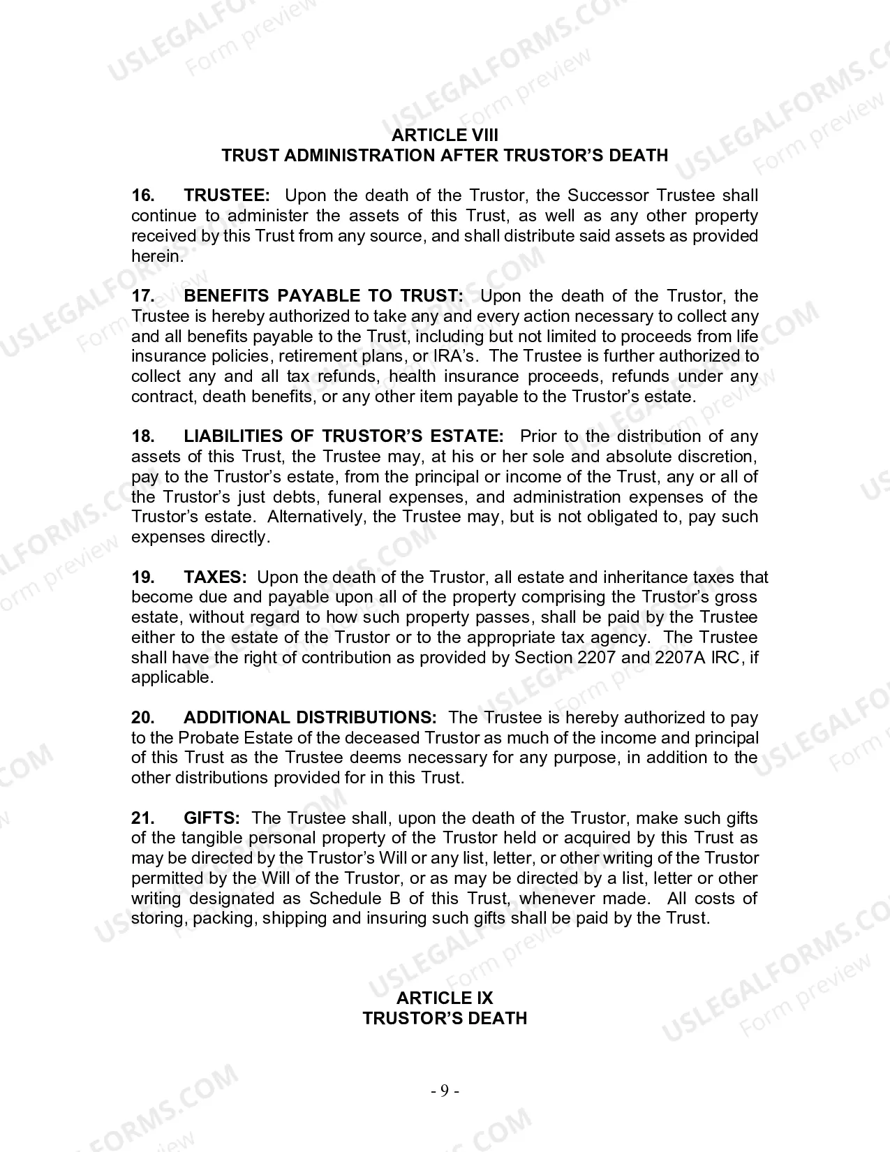 Preview Revocable Living Trust for Husband and Wife with No Children