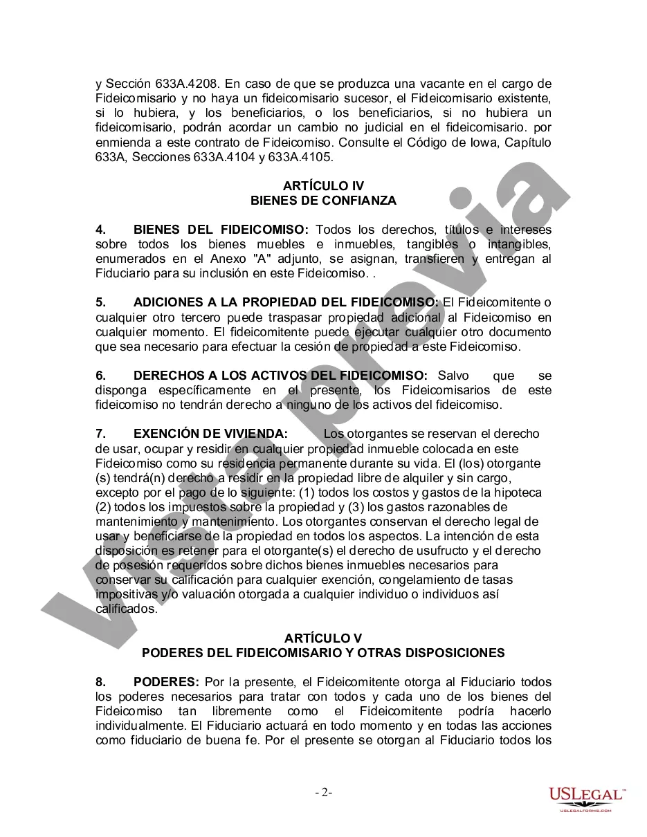 Preview Fideicomiso en Vida para Individuos Solteros, Divorciados o Viudos (o Viudos) sin Hijos
