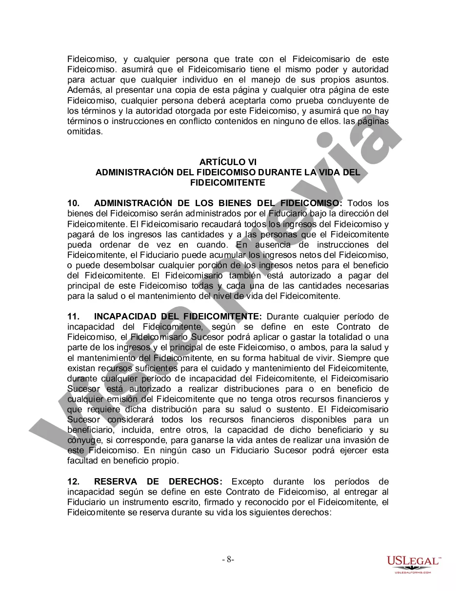 Preview Fideicomiso en Vida para Individuos Solteros, Divorciados o Viudos (o Viudos) sin Hijos
