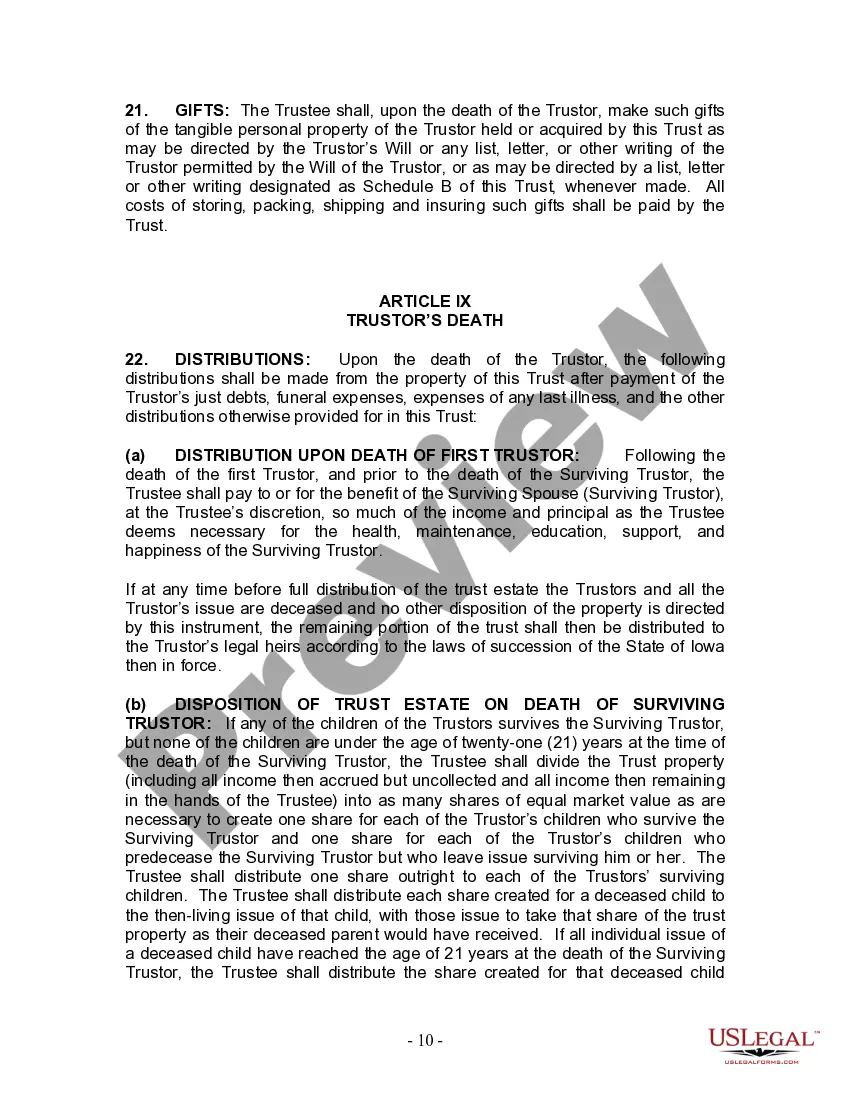 Preview Living Trust for Husband and Wife with Minor and or Adult Children