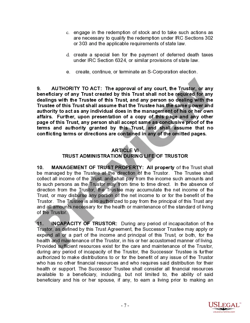 Preview Living Trust for Husband and Wife with Minor and or Adult Children