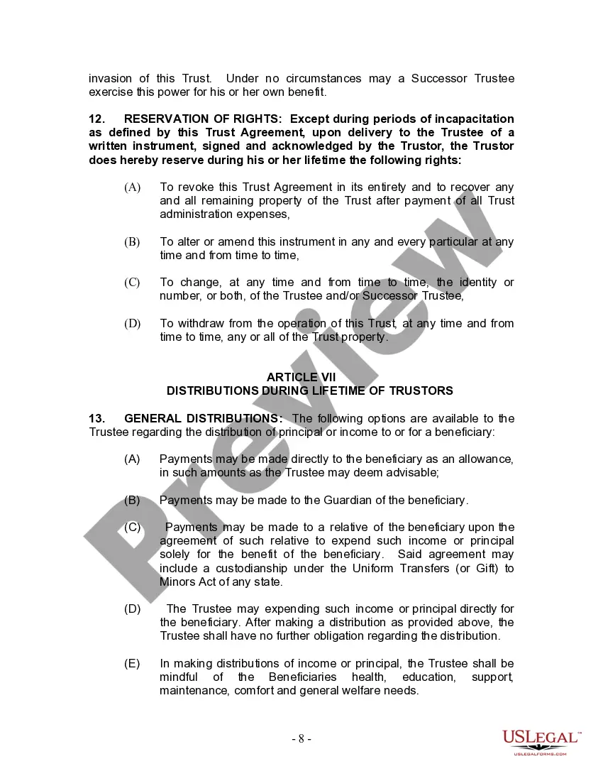 Preview Living Trust for Husband and Wife with Minor and or Adult Children