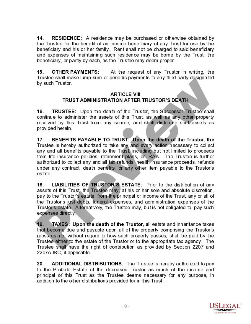 Preview Living Trust for Husband and Wife with Minor and or Adult Children