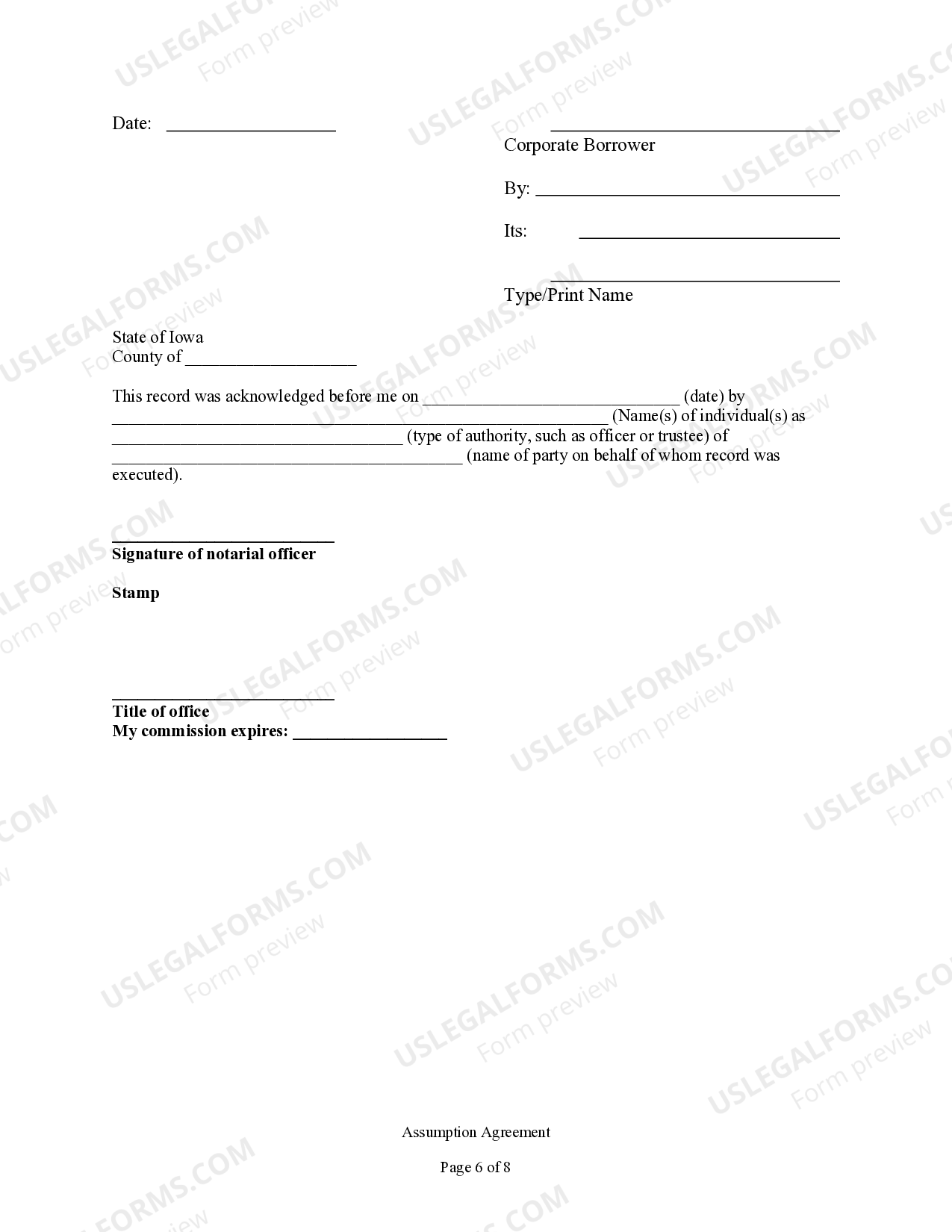 Iowa Assumption Agreement of Mortgage and Release of Original