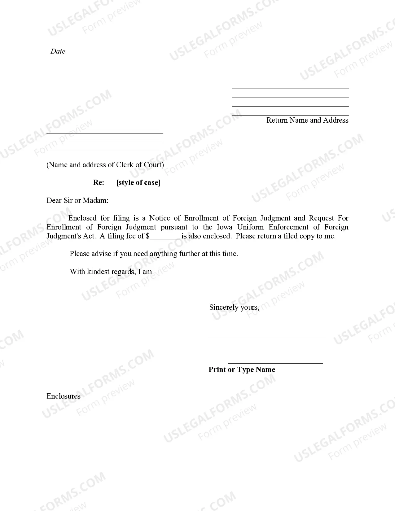 Preview Iowa Foreign Judgment Enrollment