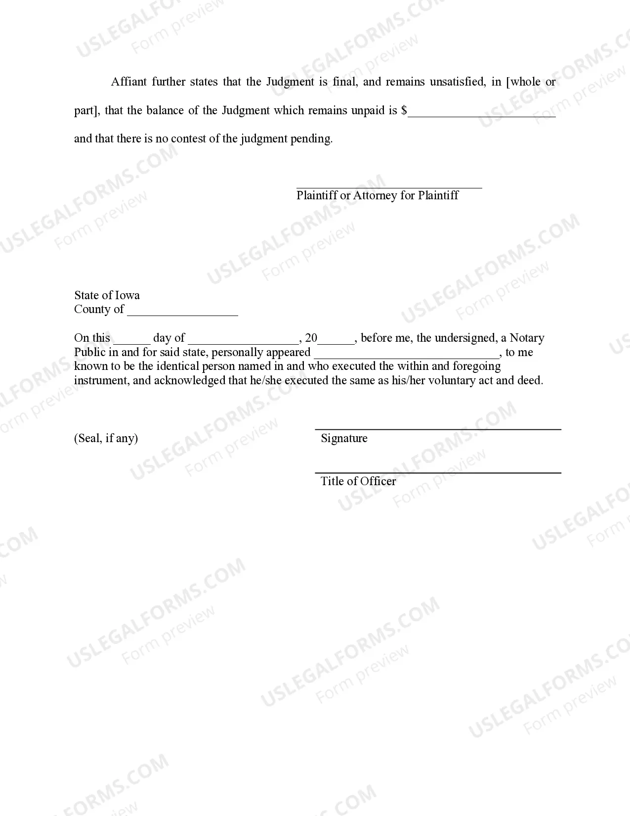 Preview Iowa Foreign Judgment Enrollment