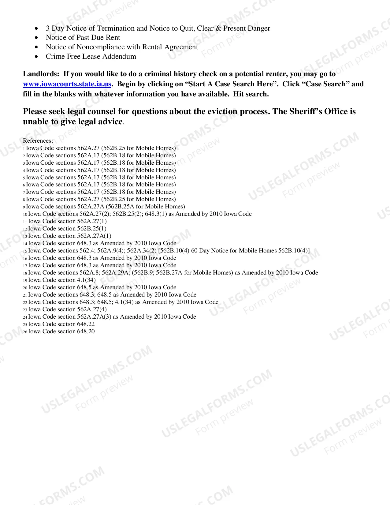 Preview Iowa Eviction Information for Landlords