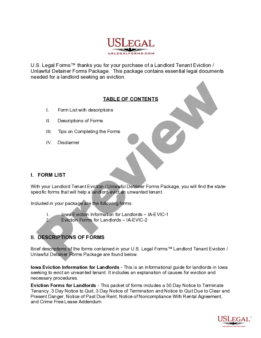 Preview Iowa Landlord Tenant Eviction / Unlawful Detainer Forms Package