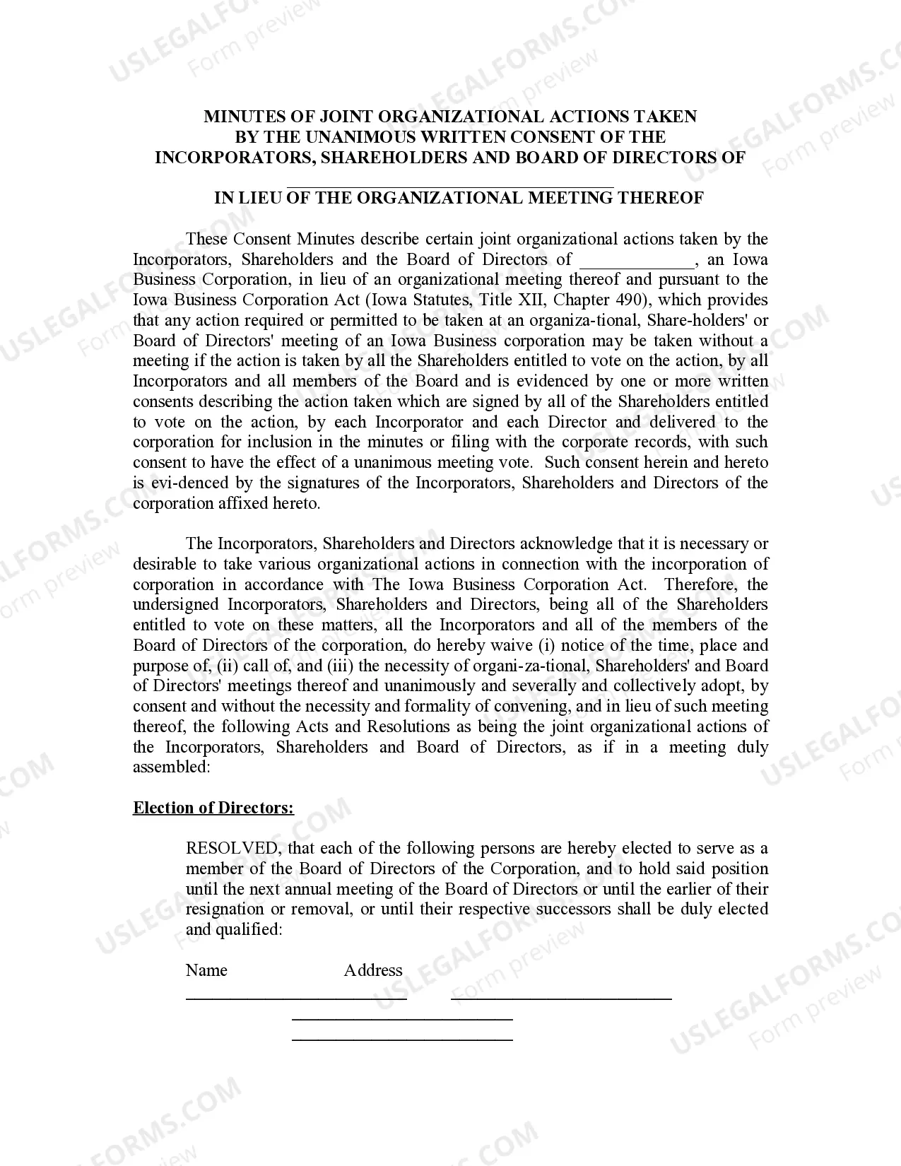 Preview Minutes for Organizational Meeting