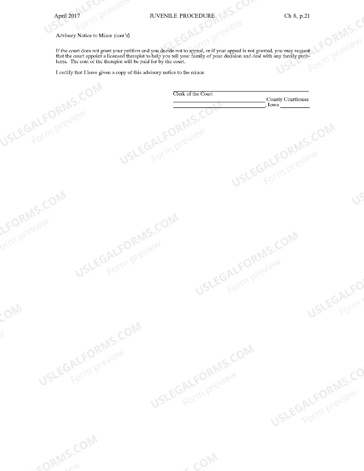 Preview Advisory Notice to Minor