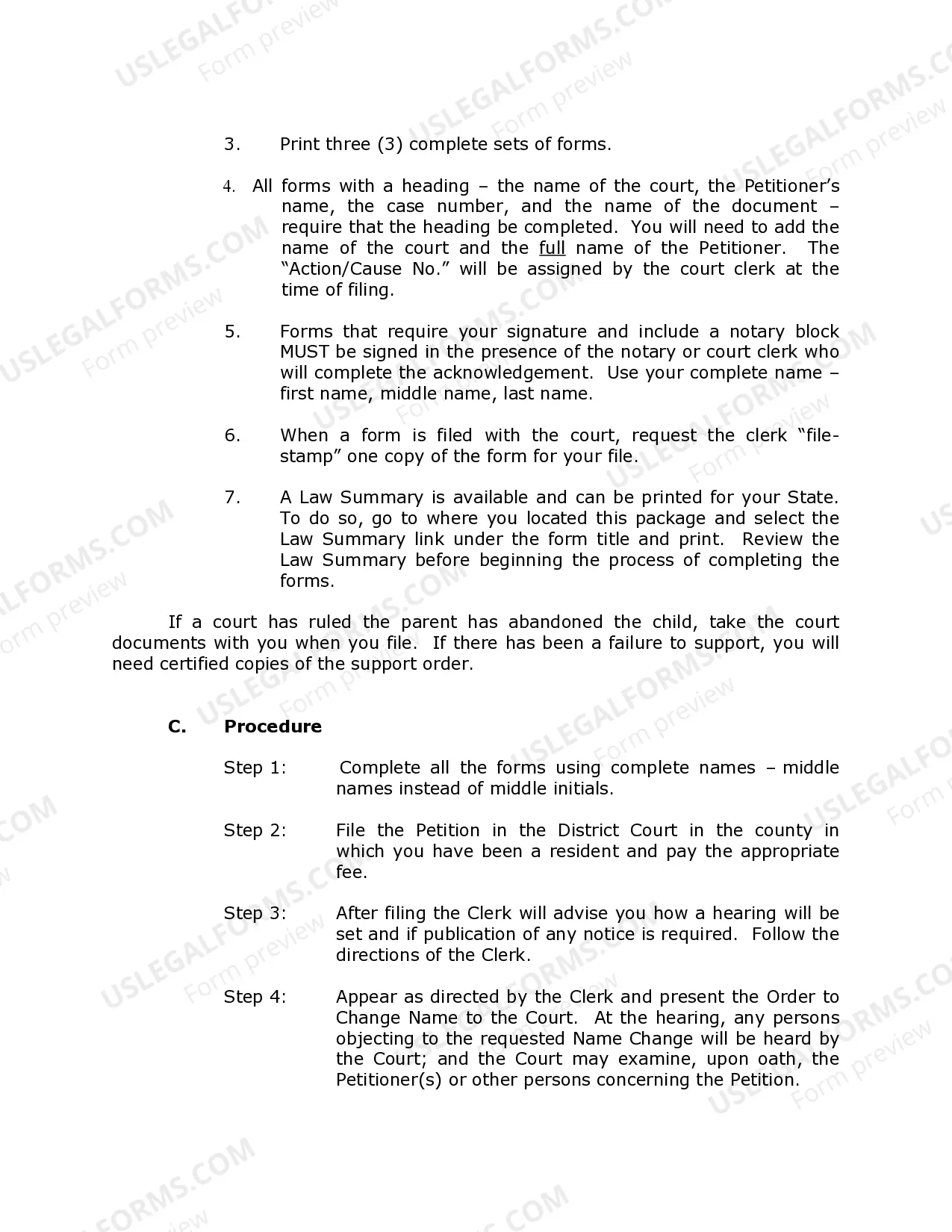 Preview Iowa Name Change Instructions and Forms Package for a Minor