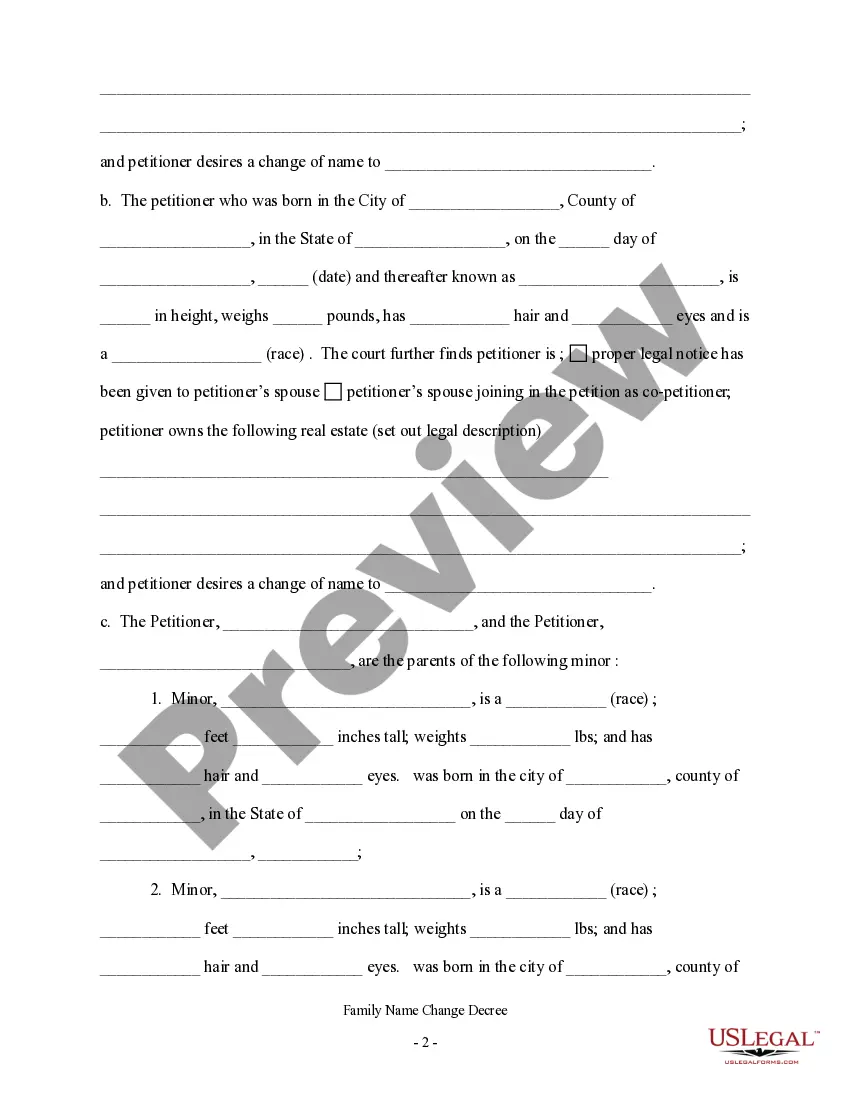 Preview Order for Name Change for Family