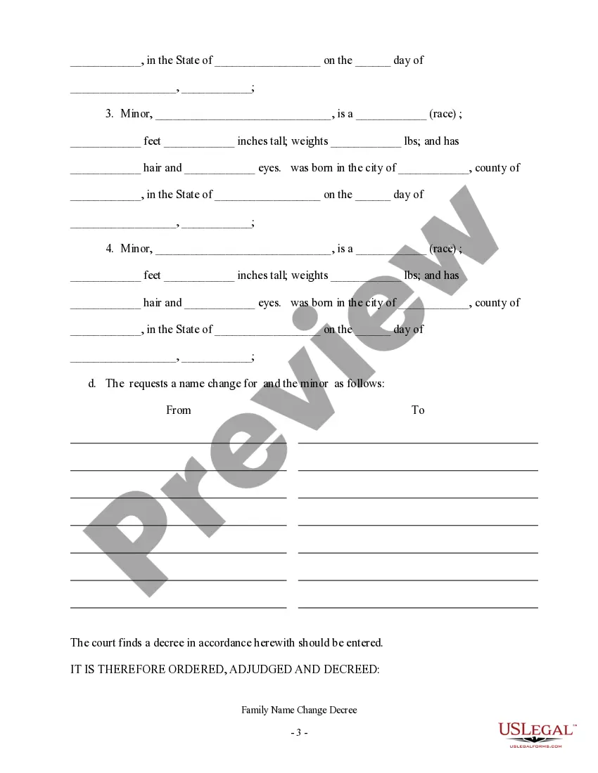 Preview Order for Name Change for Family