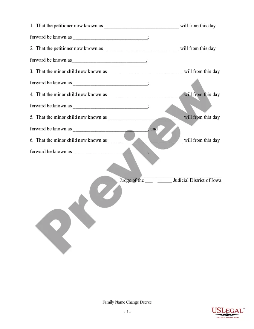 Preview Order for Name Change for Family