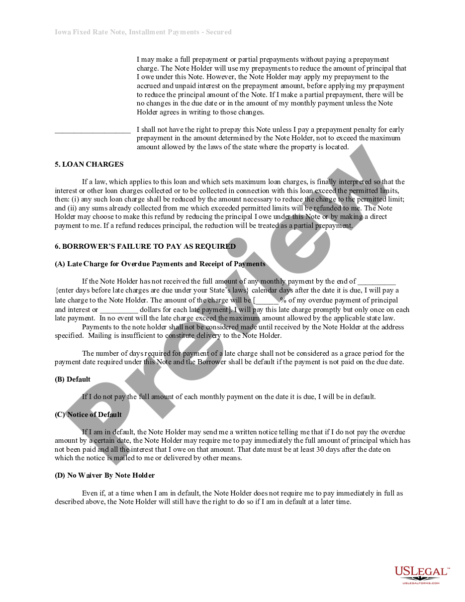page 1 Iowa Installments Fixed Rate Promissory Note Secured by Residential Real Estate preview