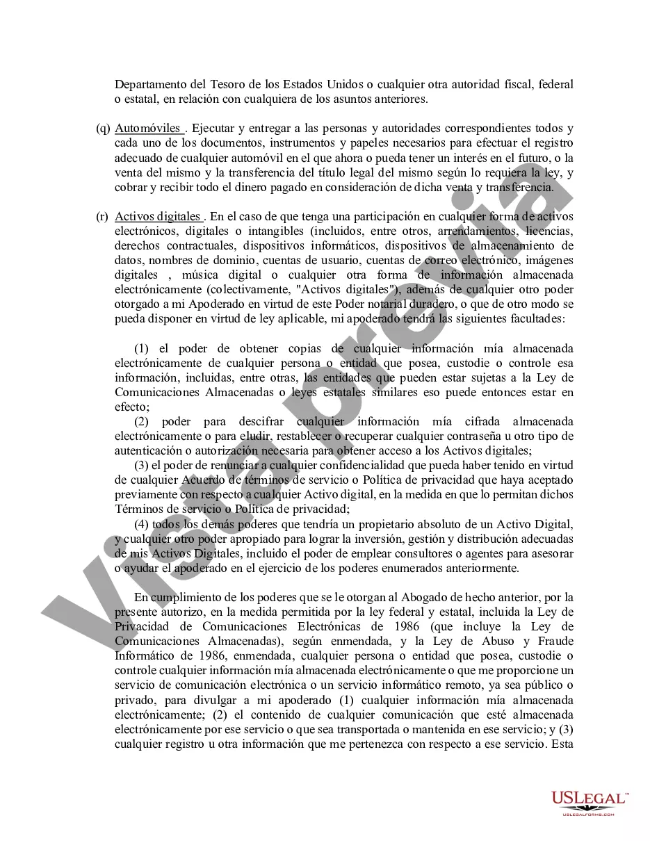 Preview Poder general duradero para la propiedad y las finanzas o efectivo financiero en caso de incapacidad