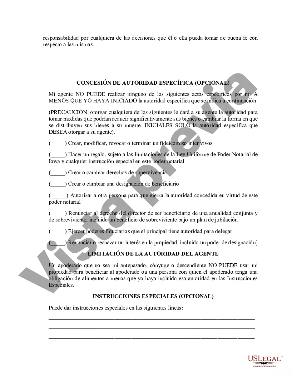 Preview Poder general duradero para la propiedad y las finanzas o efectivo financiero en caso de incapacidad