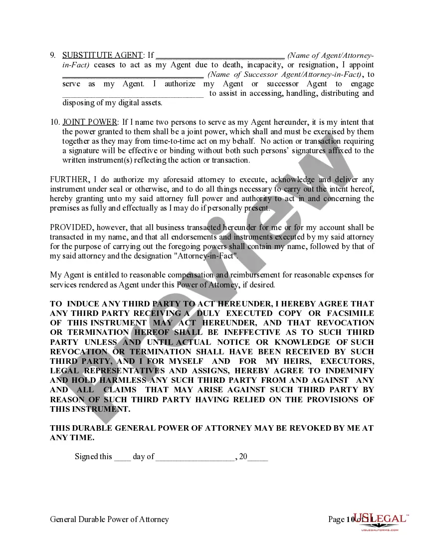 Preview General Durable Power of Attorney for Property and Finances or Financial Effective upon Disability