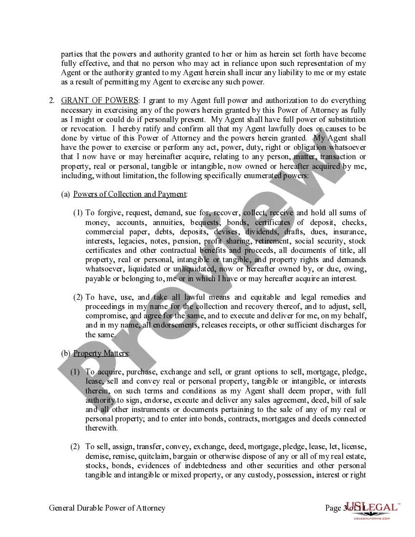 Preview General Durable Power of Attorney for Property and Finances or Financial Effective upon Disability