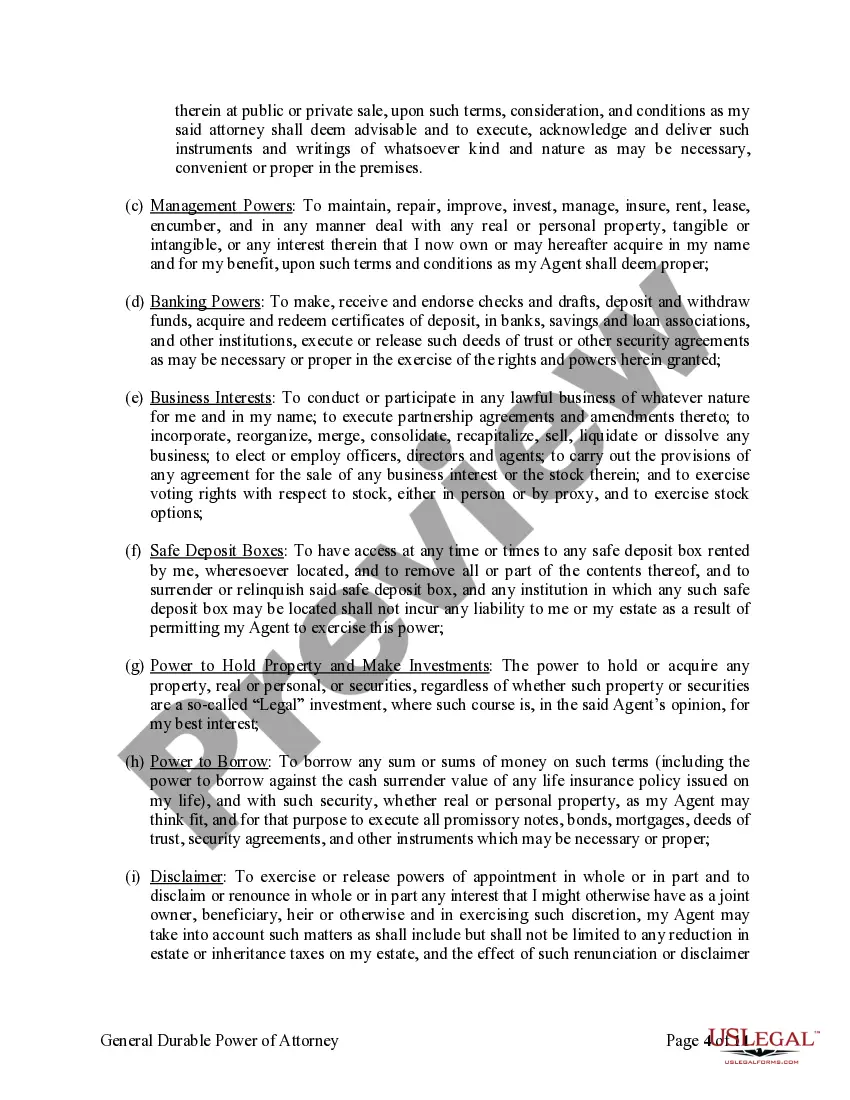 Preview General Durable Power of Attorney for Property and Finances or Financial Effective upon Disability