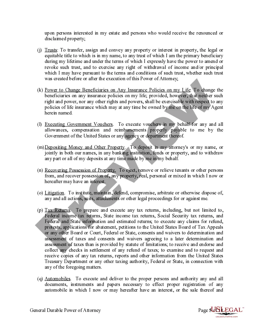 Preview General Durable Power of Attorney for Property and Finances or Financial Effective upon Disability