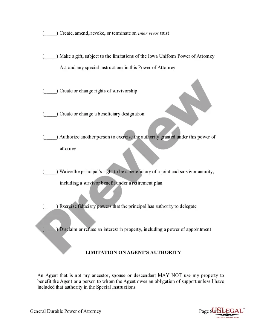Preview General Durable Power of Attorney for Property and Finances or Financial Effective upon Disability