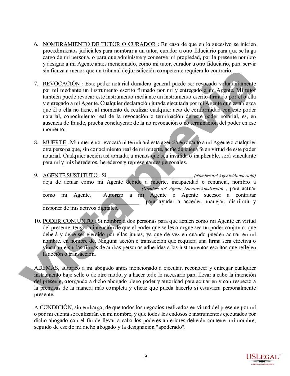 Preview Poder General Duradero para Bienes y Finanzas o Financiero Efectivo Inmediatamente