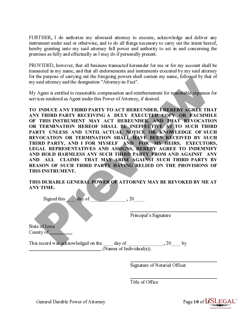 Preview General Durable Power of Attorney for Property and Finances or Financial Effective Immediately