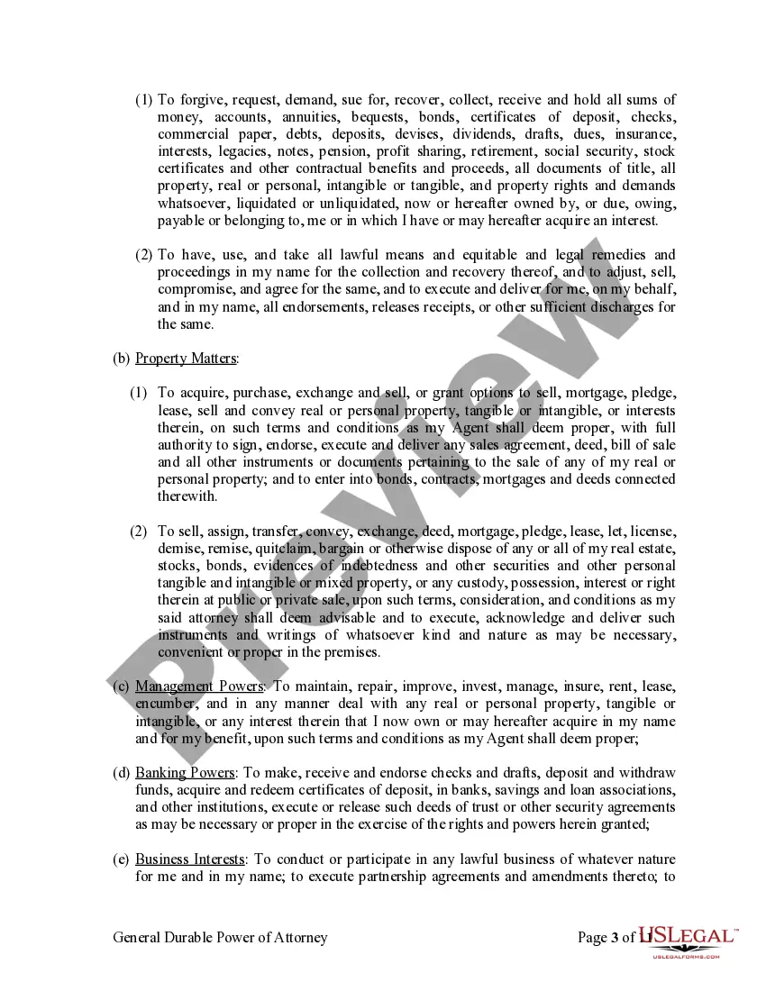 Preview General Durable Power of Attorney for Property and Finances or Financial Effective Immediately