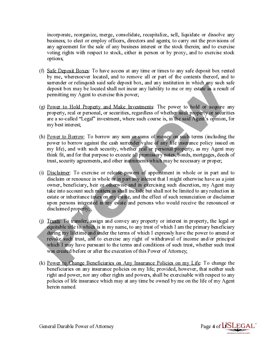 Preview General Durable Power of Attorney for Property and Finances or Financial Effective Immediately