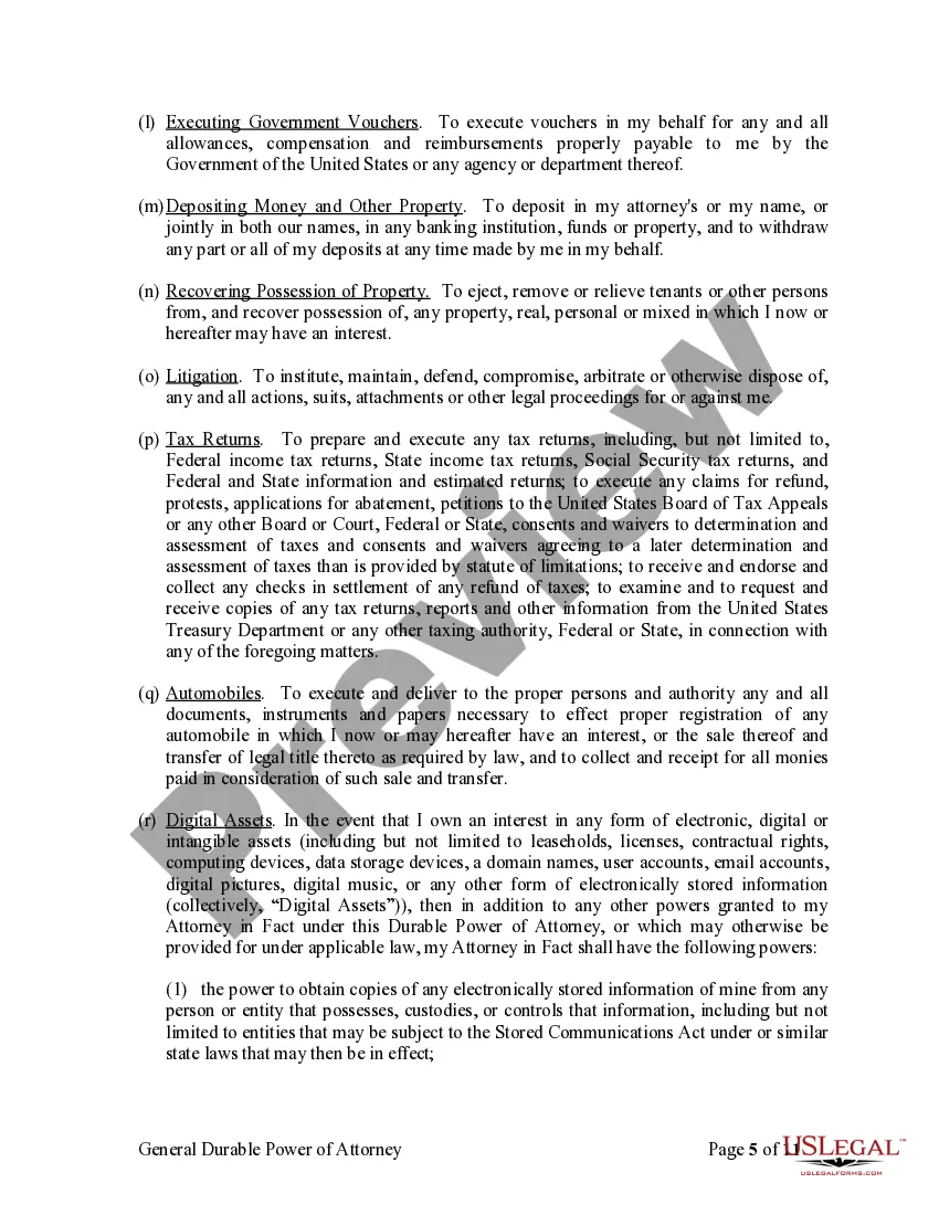 Preview General Durable Power of Attorney for Property and Finances or Financial Effective Immediately