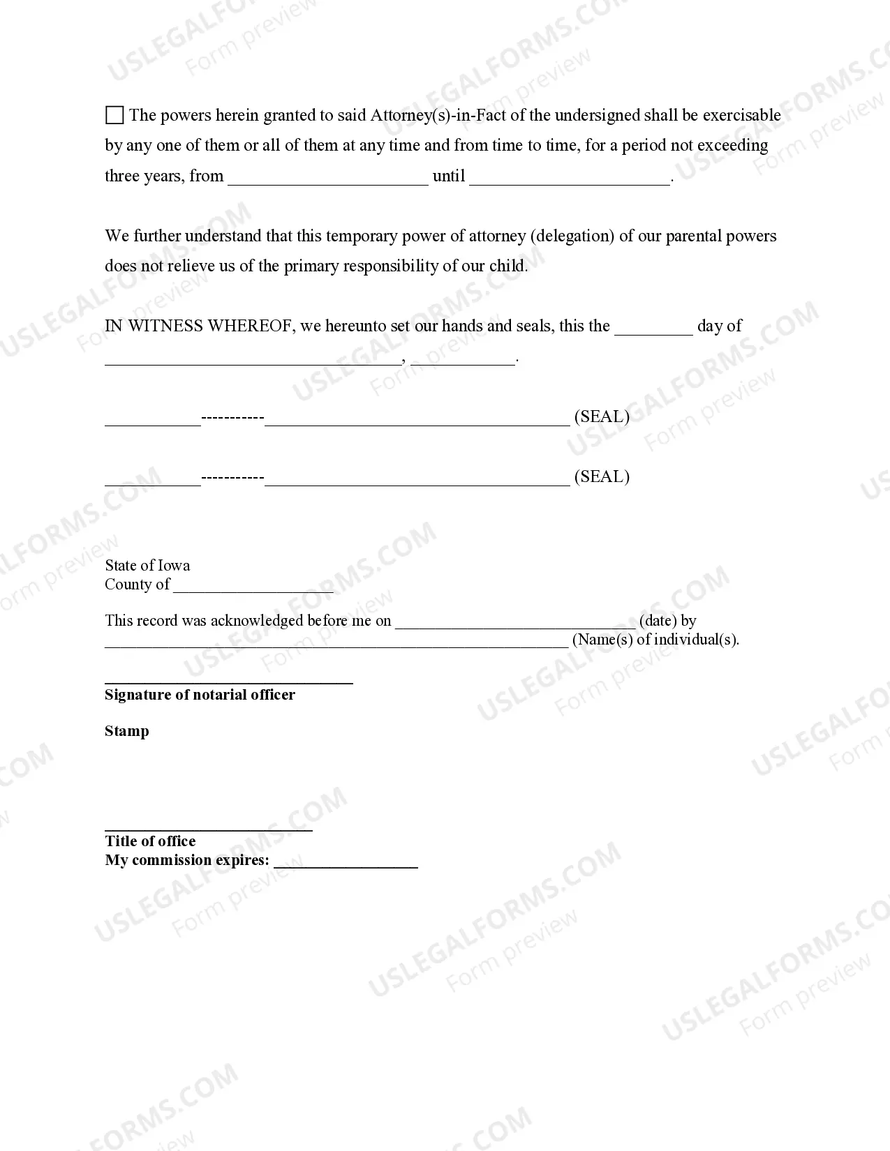 Preview General Power of Attorney for Care and Custody of Child or Children