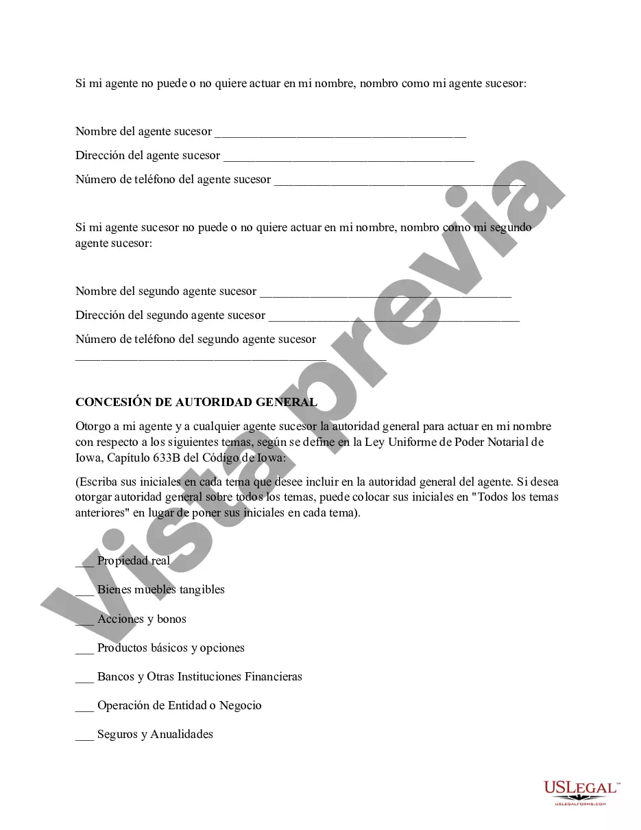 Preview Poder notarial general estatutario - Iowa