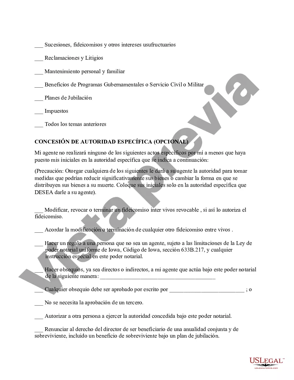 Preview Poder notarial general estatutario - Iowa