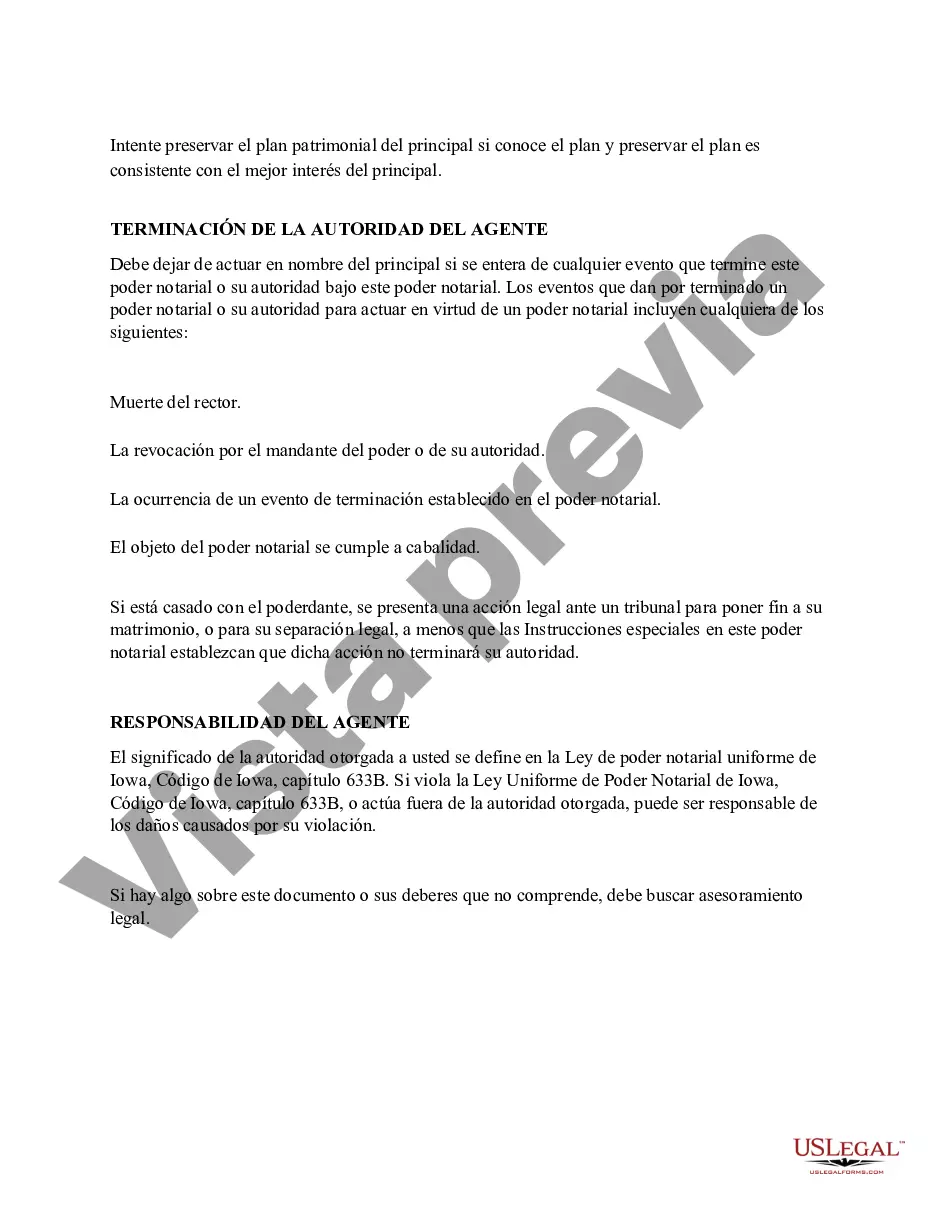 Preview Poder notarial general estatutario - Iowa