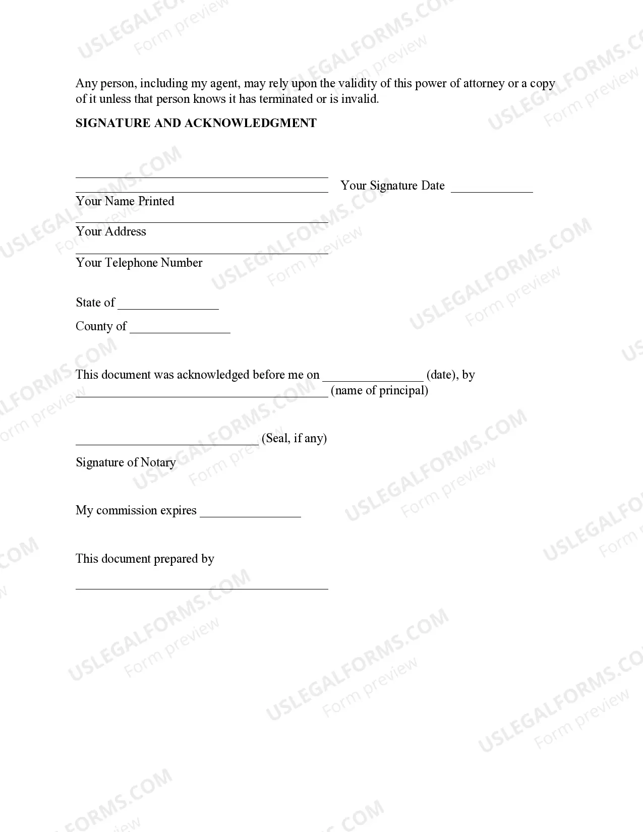 Preview Statutory General Power of Attorney