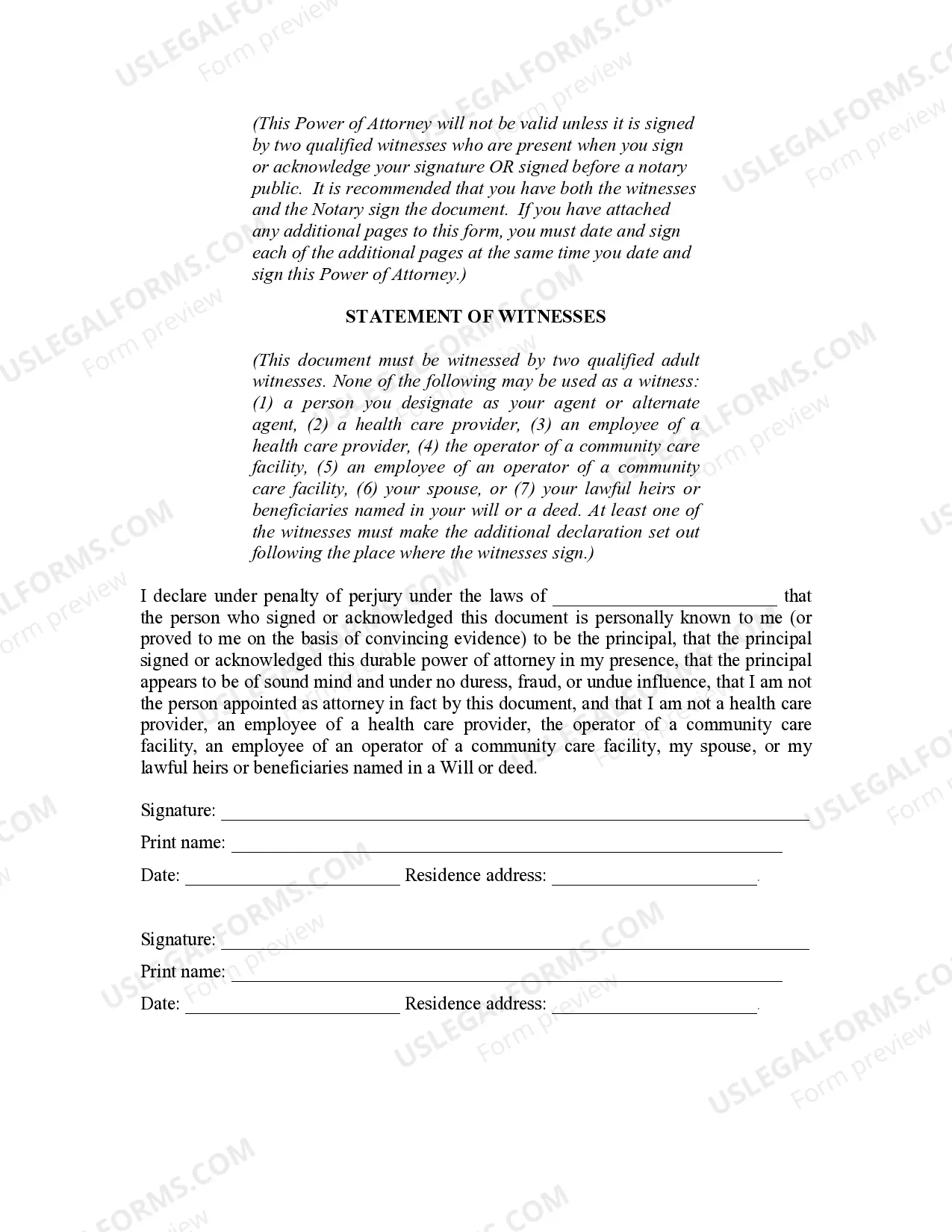 Preview Durable Power of Attorney for Health Care