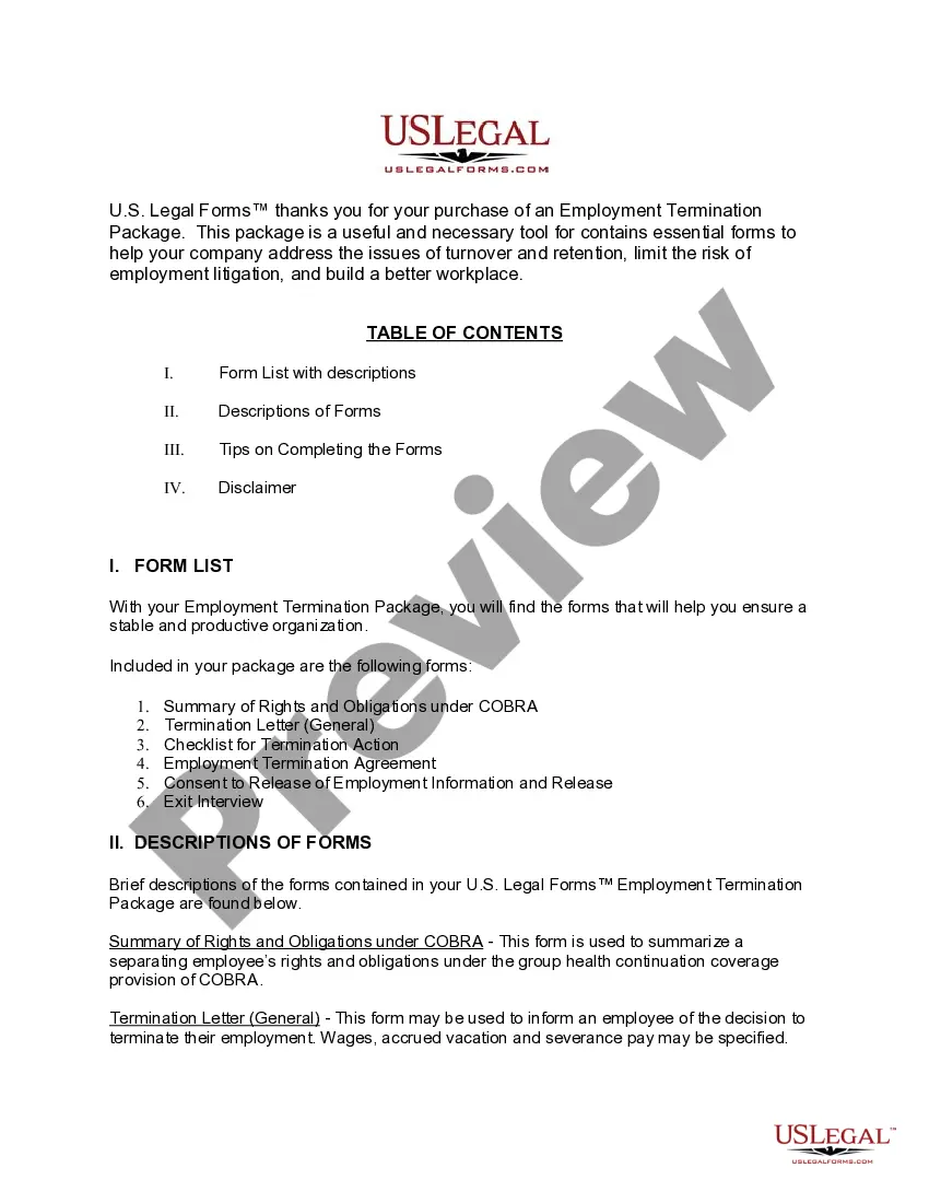 Preview Iowa Employment or Job Termination Package
