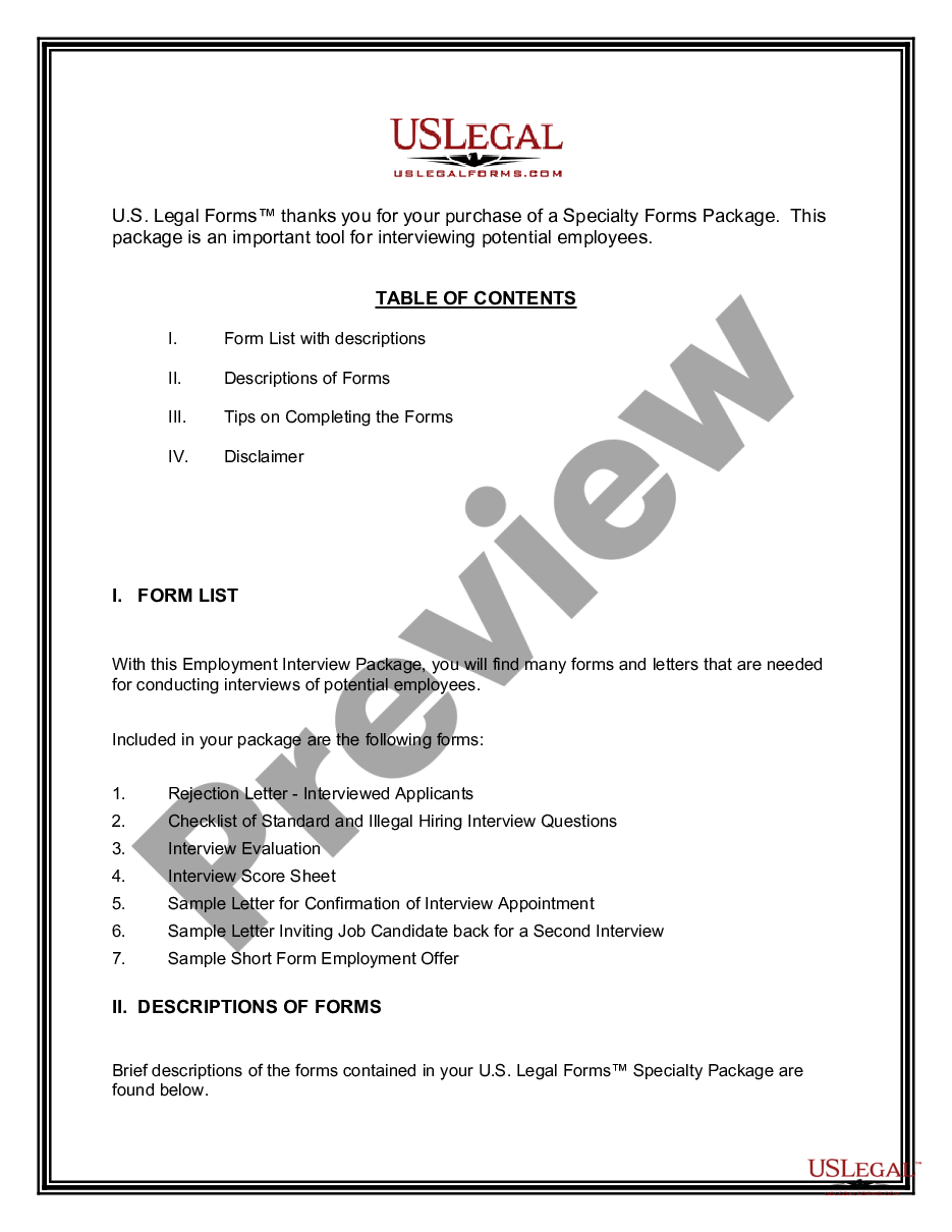 page 1 Employment Interview Package preview