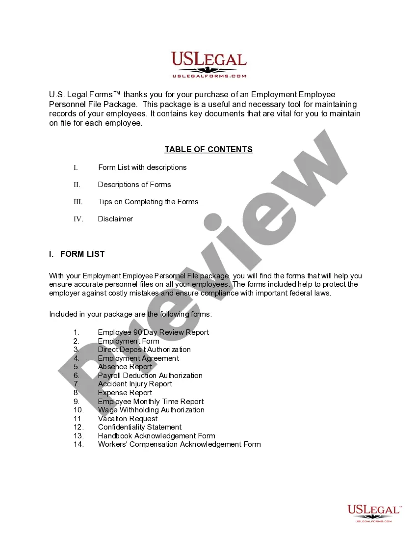 Preview Iowa Employment Employee Personnel File Package