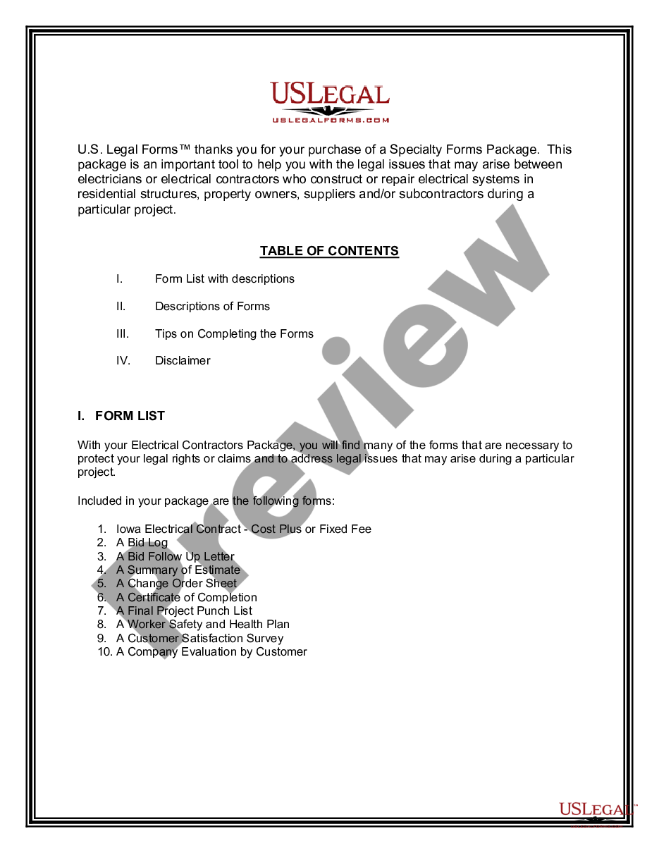 page 1 Electrical Contractor Package preview