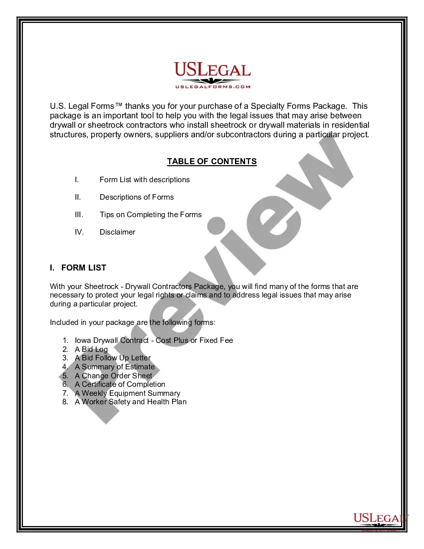 Preview Iowa Sheetrock Drywall Contractor Package