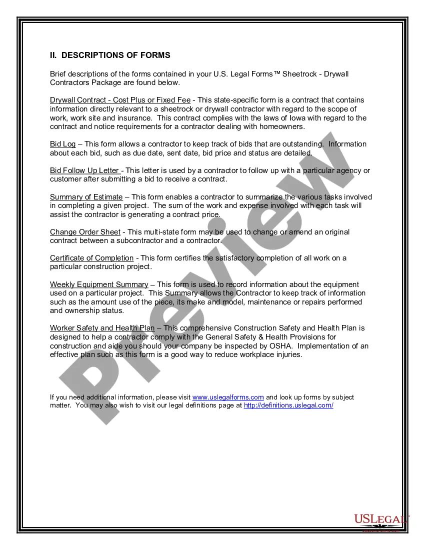 Preview Iowa Sheetrock Drywall Contractor Package