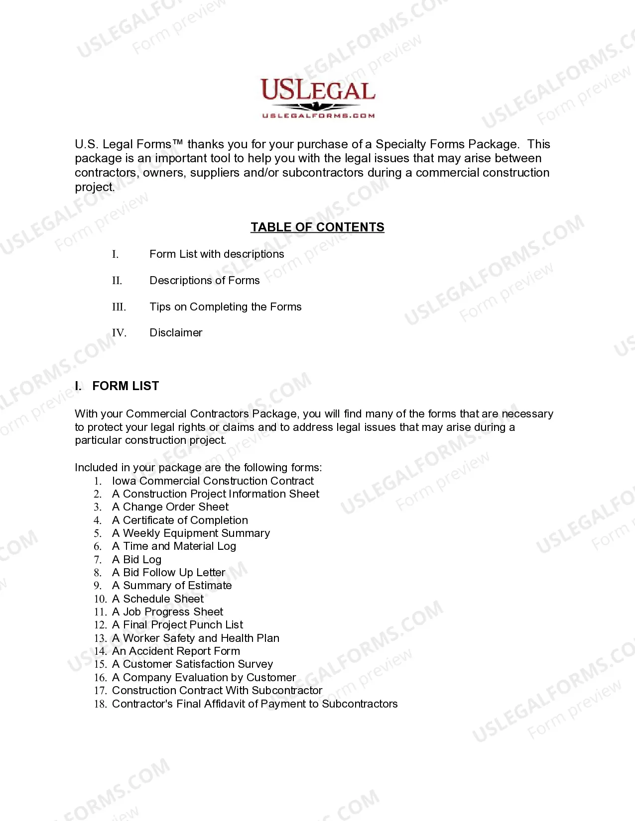 Preview Iowa Commercial Contractor Package