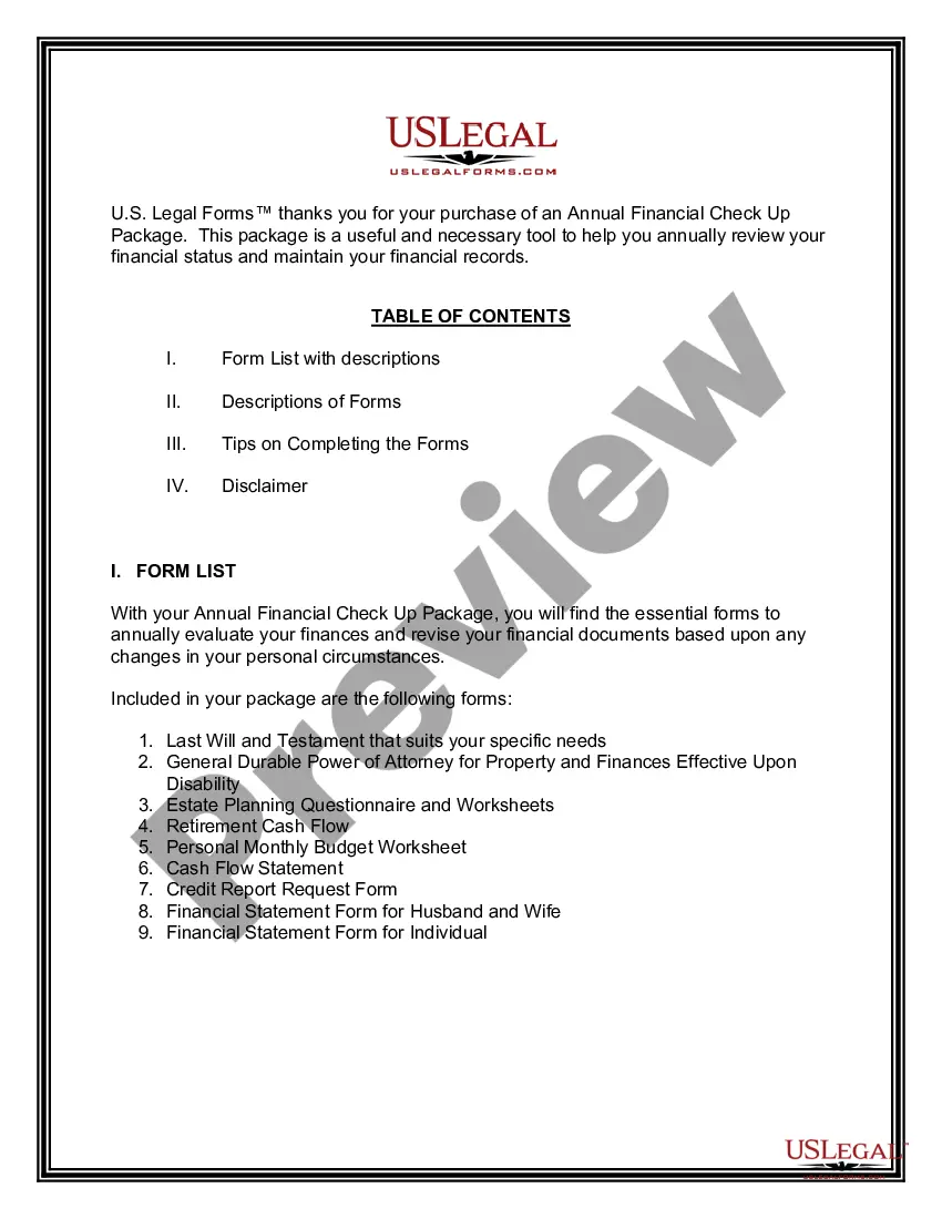 Preview Iowa Annual Financial Checkup Package