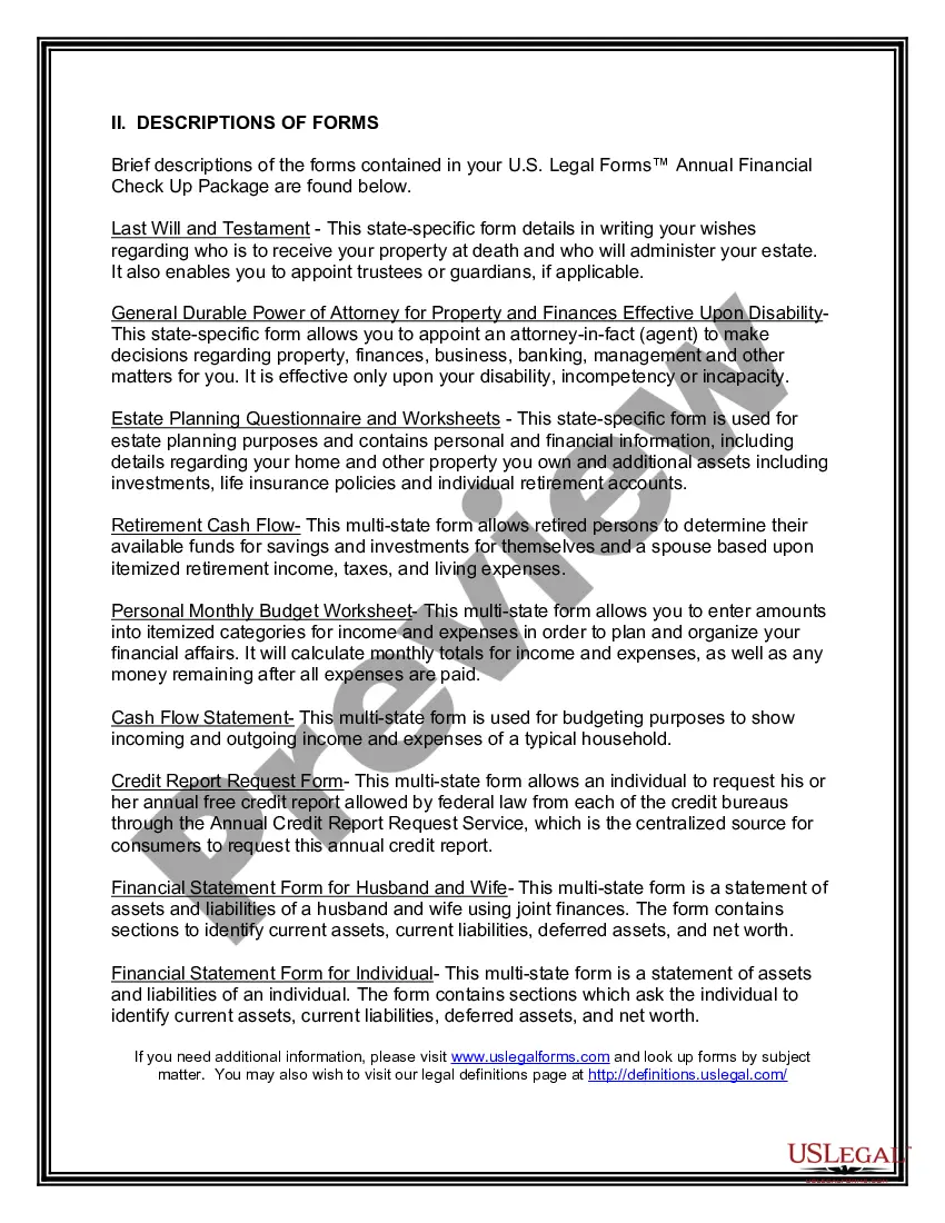 Preview Iowa Annual Financial Checkup Package