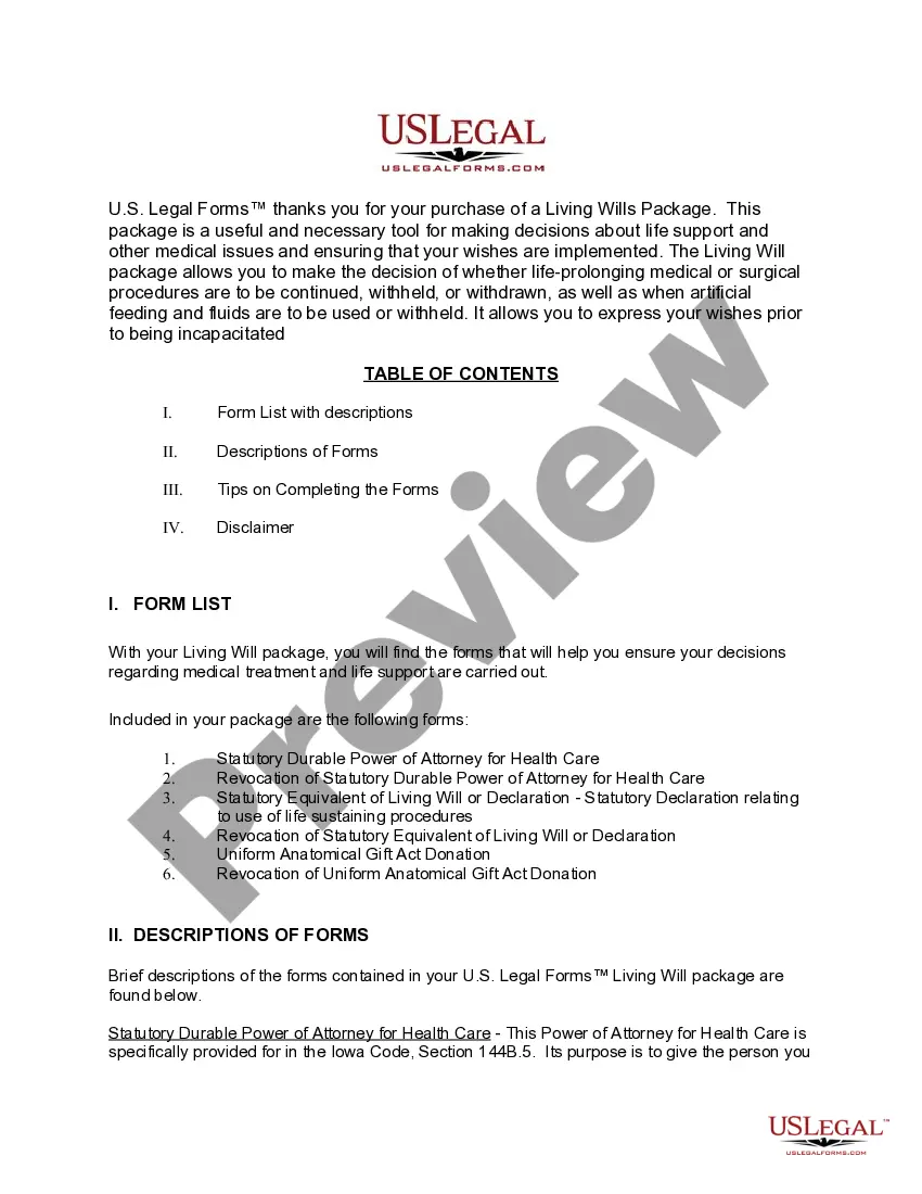 Preview Iowa Living Wills and Health Care Package